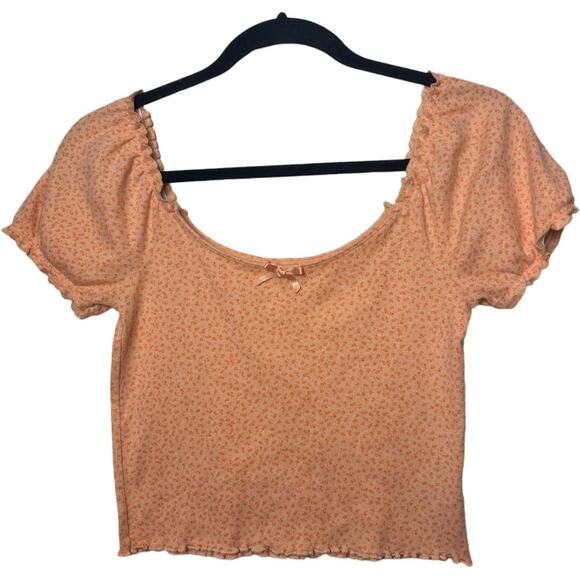 American Eagle Orange Floral Top woman's size small off the shoulder - Picture 2 of 16
